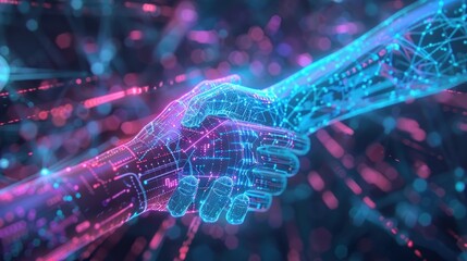 Poster - Digital Handshake: A Futuristic Symbiosis of Technology and Human Connection