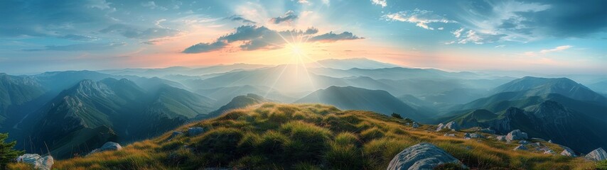 Poster - Mountain Ridge Sunset Over Blue Distant Peaks