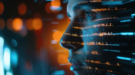Cyberpunk Portrait: A Man's Face Emerging from a World of Code