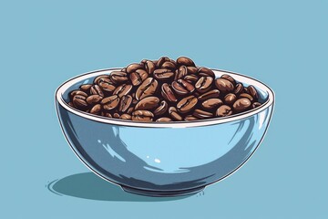 Poster - A bowl filled with coffee beans on a bright blue background
