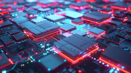 Poster - close up view of circuit board with red and blue lights