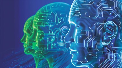 Poster - Digital Human Faces Composed of Circuitry and Glowing Lines