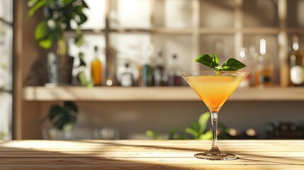 cocktail served on a wooden table in a spacious studio with natural light emphasizing presentation digital binary as object Complementary Color Scheme