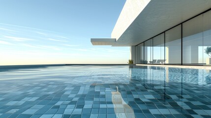 Wall Mural - A large pool with a white house in the background