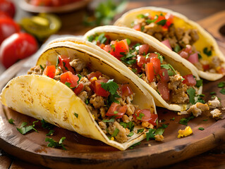 Wall Mural - delicious looking south texas style breakfast tacos, food photography