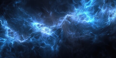 Poster - Electric storm at night with bright lightning illuminating a dark blue and black background