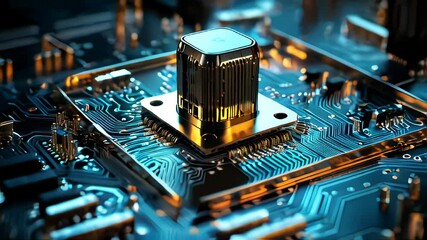 Poster - Digital high-tech equipment computer chips and boards. Futuristic background