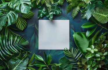 Wall Mural - White Card Surrounded By Lush Tropical Greenery