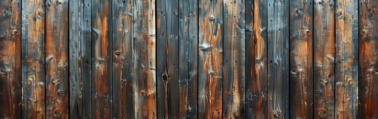 Wall Mural - Rustic Wooden Wall Texture: Dark, Bright Light - Panoramic Background Banner