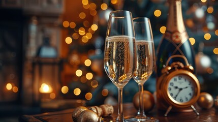 Wall Mural - Festive New Year Countdown with Defocused Abstract Background and Champagne Toast