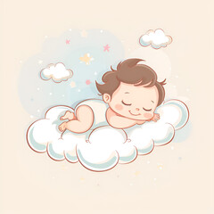 Poster - Cute baby sleeping on a fluffy cloud