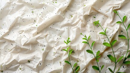 Wall Mural - Green sprigs on crumpled paper with black dots