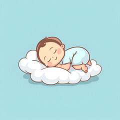 Poster - Cute baby sleeping on a fluffy cloud