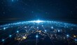 © Visual Odyssey - Connection lines around the Earth's surface, future technology backdrop with circles and lines. Internet, social media, travel, or logistical, Generative AI