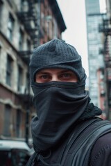 Poster - A person wearing a black hat and scarf, possibly for a costume or to add some mystery