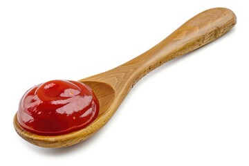 Poster - A close-up of a wooden spoon with a dollop of ketchup on its surface