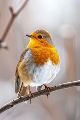 Poster - A small orange and white bird perched on a branch, suitable for use in nature or wildlife-related contexts