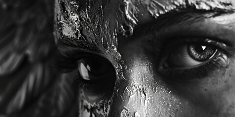 Aufkleber - A close-up view of a woman's face statue, suitable for use in art history or educational contexts