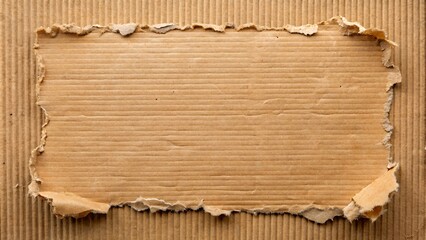 Torn cardboard piece revealing corrugated texture background