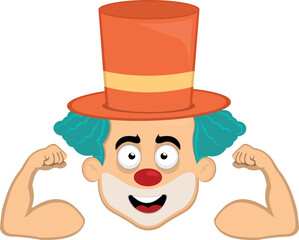 vector illustration face character clown cartoon, showing the biceps of the arms