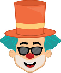 Wall Mural - vector illustration face character clown cartoon, with a happy expression and sunglasses