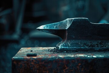 Poster - An anvil sits atop a piece of metal, ideal for use in workshops or as part of a still life scene