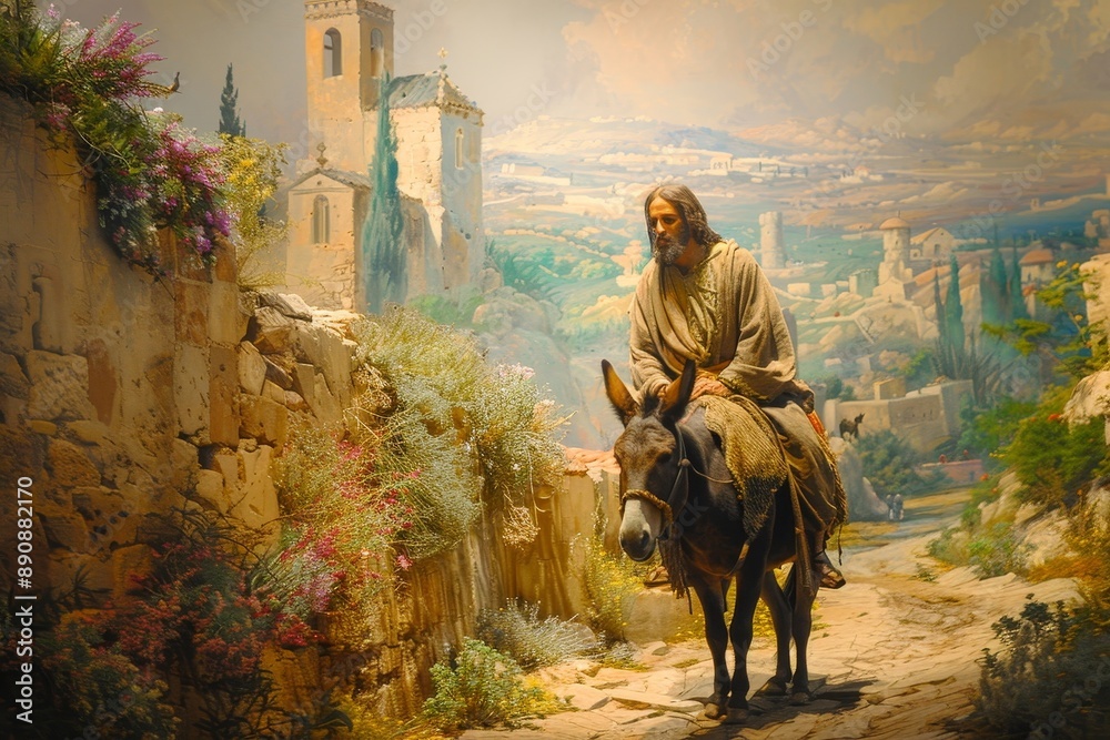 Jesus christ riding a donkey into jerusalem.Ai generativ, Generative AI ...