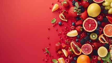 Fruit mix on red background