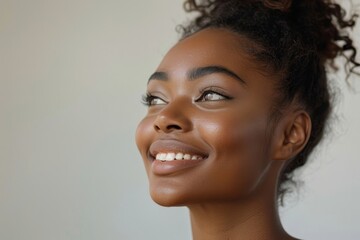 Black woman smiling in a studio, Generative AI