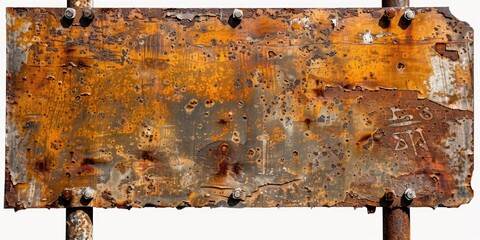 Poster - A weathered metal sign on a pole with rusty texture and peeling paint