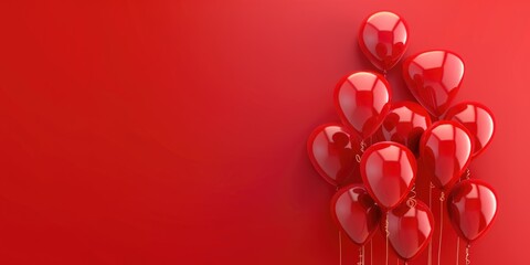 Poster - A group of bright red balloons floating on a deep red background