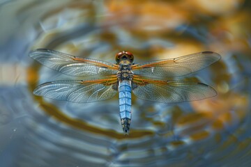 Poster - A dragonfly resting on the surface of calm water