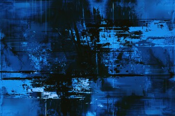 Poster - A vibrant blue abstract painting featuring intricate black and white geometric patterns