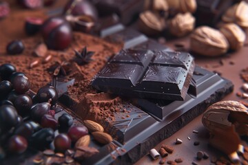 Canvas Print - A piece of chocolate sits atop a pile of nuts, perfect for snacking or gift-giving