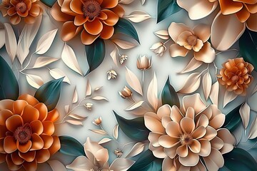 Canvas Print - 3D High Decoration Background Wallpaper, 3D wallpaper design with floral for photo mural background, Generative AI