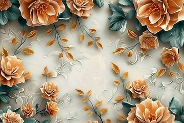 Canvas Print - 3D High Decoration Background Wallpaper, 3D wallpaper design with floral for photo mural background, Generative AI