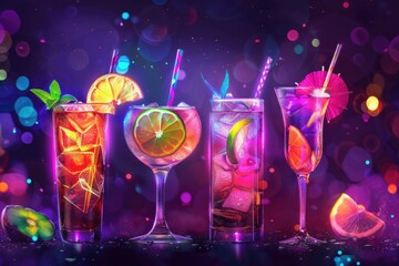 Poster - A selection of various cocktails placed on a table, ideal for use in articles about food and drink or hospitality