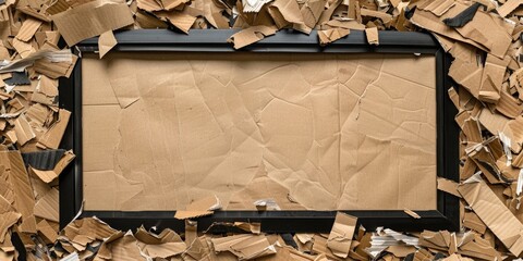 Poster - A picture frame surrounded by pieces of cardboard in various shapes and sizes