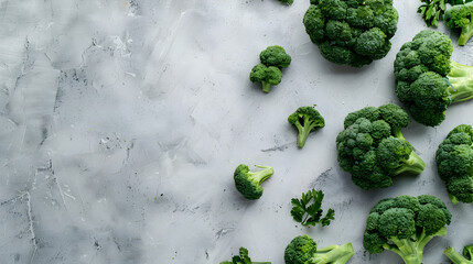 Wall Mural - broccoli on a white table, copy space for text