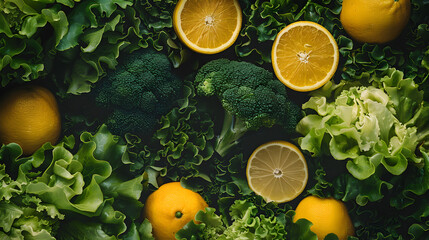 Wall Mural - close up of green vegetable and lemon