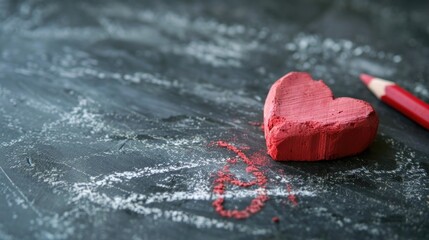 Poster - Illustration of a red heart and pencil on a black background