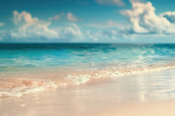 Poster - A close-up view of a wave breaking on a sandy beach, great for travel or nature photography