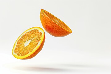 Two Slices of Orange Floating in MidAir Against a White Background