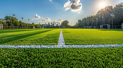 Close Up of Grass and White Line on Soccer Field