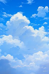 Wall Mural - title: simple mobile wallpaper featuring white clouds in a blue sky background. ideal for creating a