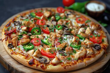 Poster - A slice of pizza sits on a wooden cutting board, ready for serving or decorating
