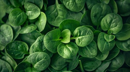 Wall Mural - This image focuses on spinach leaves, capturing their natural essence with a detailed close-up. The lush green colors and textures stand out, making it visually appealing.