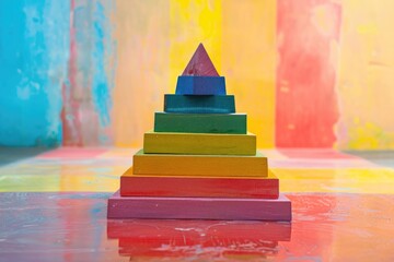 Poster - A pile of wooden blocks sits on a table, great for crafting or learning