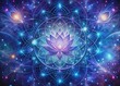 © Man888 - Vibrant mandala-inspired galaxy swirls in deep blues and purples, surrounded by subtle lotus flowers and sacred geometry patterns, evoking spiritual awakening and cosmic unity.
