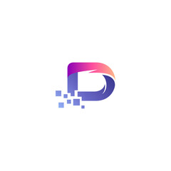 Modern D letter logo with technology pixel combination in flat design style